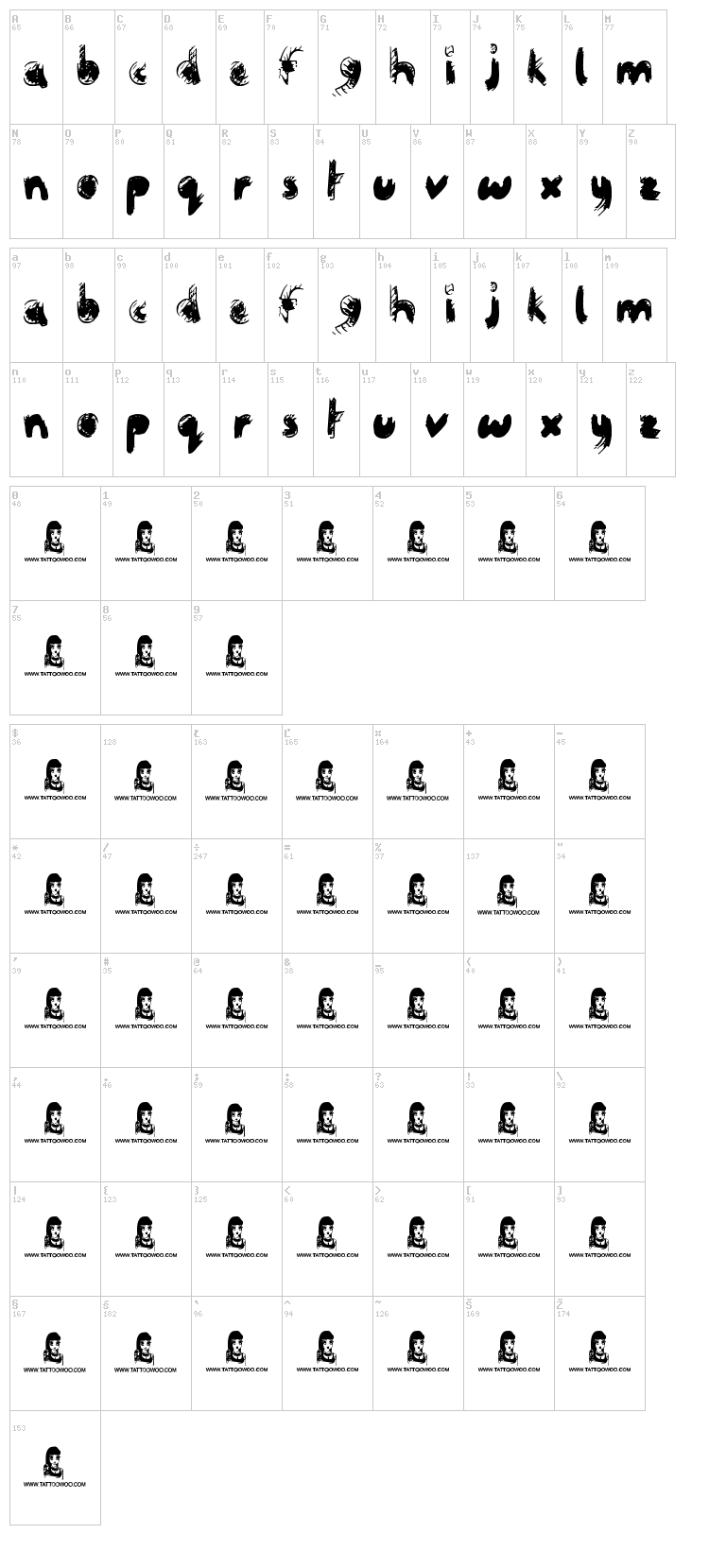 Crazy Horse font map